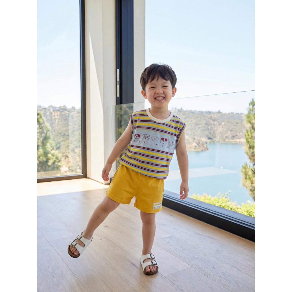 Set bộ cộc tay bé trai 1-6 tuổi Miniumbaby hoạ tiết kẻ cún dễ thương, chất vải cotton mềm mát SB2800