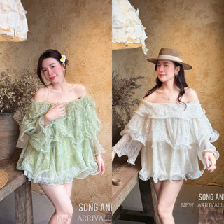 [ẢNH THẬT] ÁO VÁY REN TẦNG VIỀN SÓNG TRỄ VAI AVRTVS