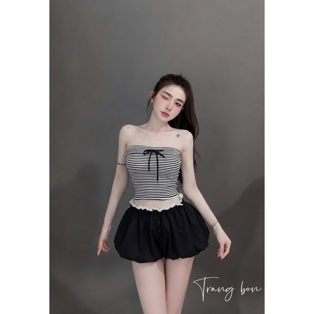 Set áo quây kẻ quần bồng cực xinh