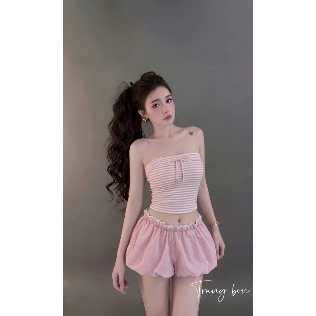 Set áo quây kẻ quần bồng cực xinh