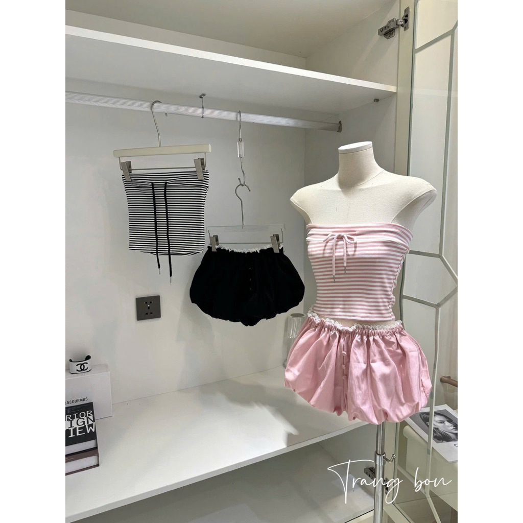 Set áo quây kẻ quần bồng cực xinh
