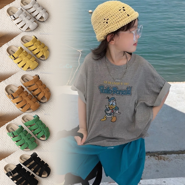Dép Bella Neman bé trai gái đan lưới khóa kim loại, đế gỗ mềm chống trượt 5 màu vintage mùa hè