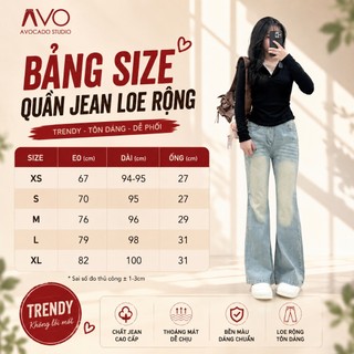 Quần Jean Nữ Ống Loe Siêu Rộng Avo Avocado Chất Vải Jean Mềm Không Co Giãn Không Phai Màu Bigsize Màu Xanh Retro Wash