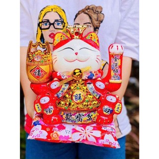Mèo Thần Tài Vẫy Tay May Mắn Màu Đỏ (ĐÃ KHAI QUANG)