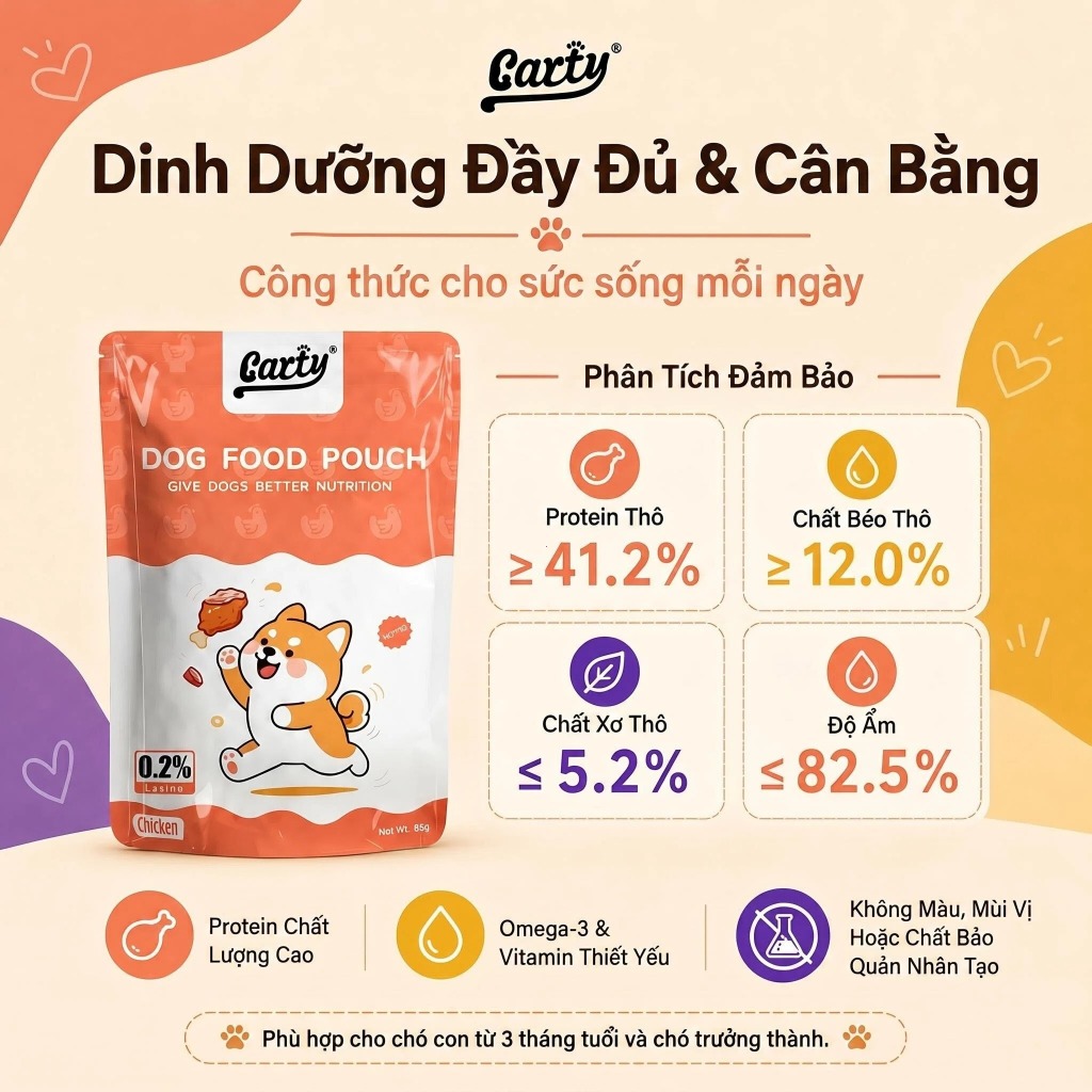 Carty-Pate Cho Chó 85g Vị Bò, Cừu, Gà - Thức Ăn Ướt Cho Chó Con & Chó Thành Niên