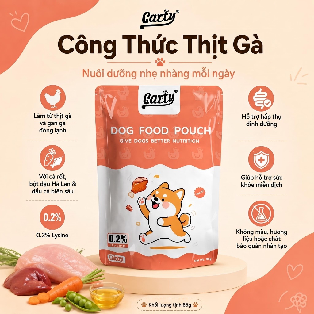 Carty-Pate Cho Chó 85g Vị Bò, Cừu, Gà - Thức Ăn Ướt Cho Chó Con & Chó Thành Niên