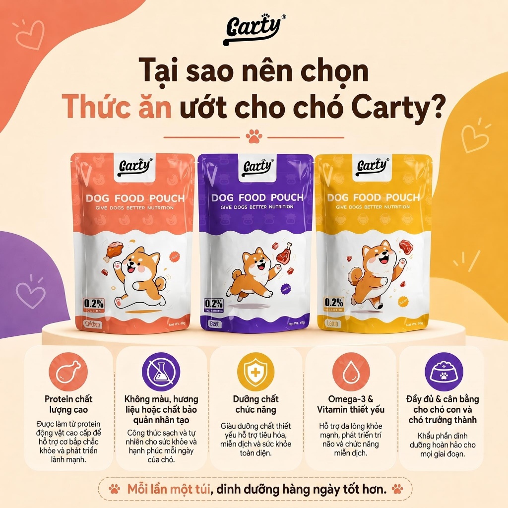 Carty-Pate Cho Chó 85g Vị Bò, Cừu, Gà - Thức Ăn Ướt Cho Chó Con & Chó Thành Niên