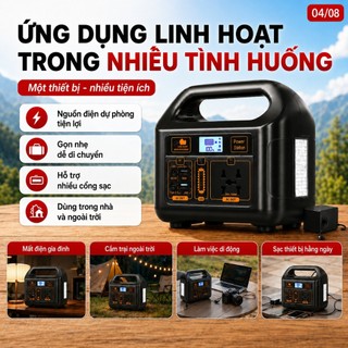 Máy Phát Điện Năng Lượng Mặt Trời 300W, Trạm Điện Di Động 12000mAh, AC 220V USB Type-C DC12V, Đèn LED