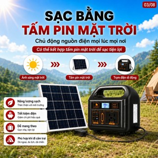 Máy Phát Điện Năng Lượng Mặt Trời 300W, Trạm Điện Di Động 12000mAh, AC 220V USB Type-C DC12V, Đèn LED