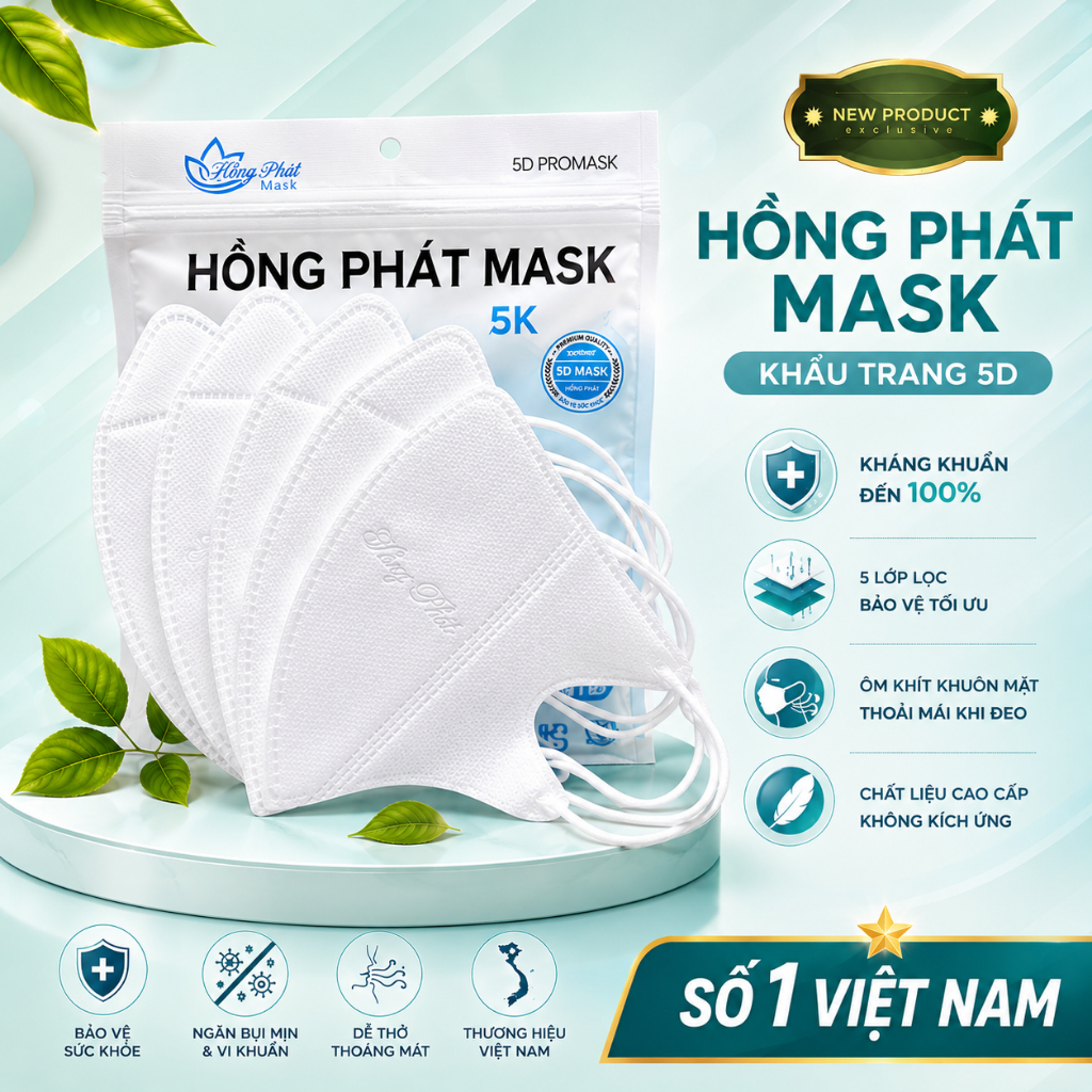 Combo 200 Chiếc Khẩu Trang 5D Hồng Phát Mask Kháng Khuẩn, Chống Bụi