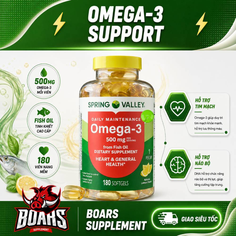 Dầu Cá Omega 3 Spring Valley 500mg – Bổ Sung Dinh Dưỡng Sức Khỏe Toàn Diện