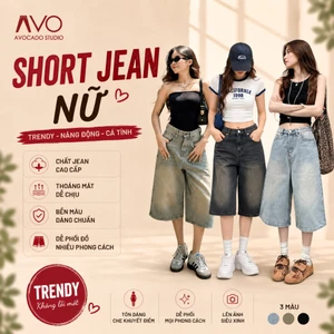 Quần Short Jeans Bò Ngố Dáng Lửng Ống Rộng Avo Avocado Wash Màu Retro Chất Vải Cotton Dài Qua Gối Unisex