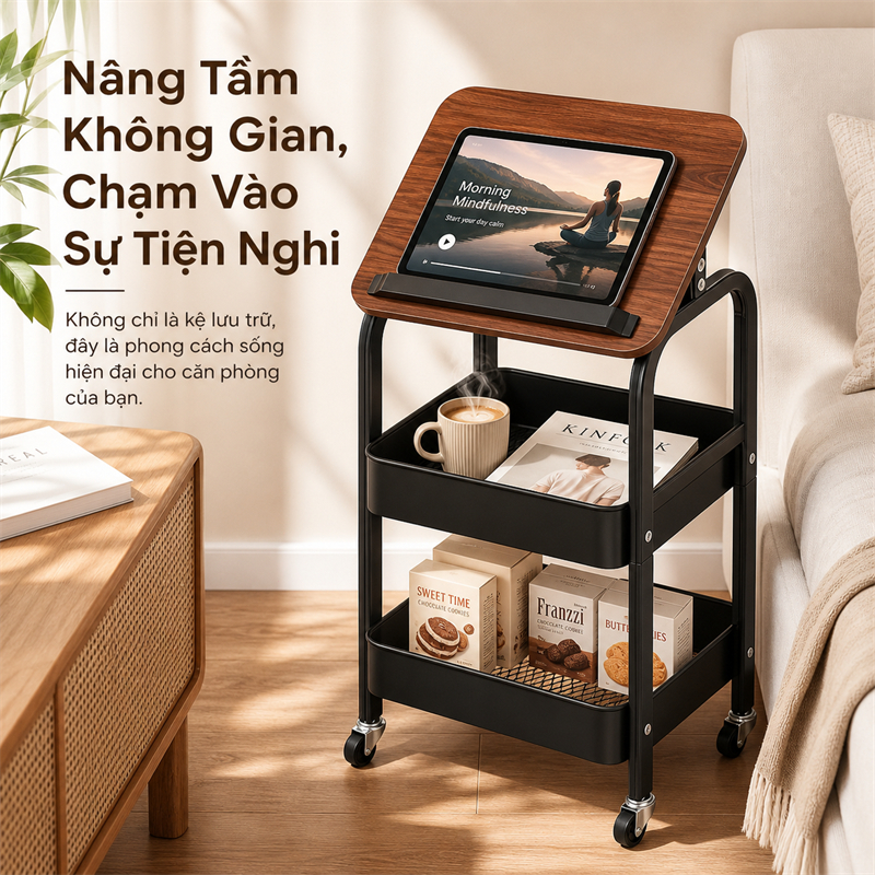 Xe Đẩy Spa 3 Tầng [Khung thép cacbon + giỏ] Kệ đựng đồ đa năng phòng ngủ Kệ Để Đồ Có bánh xe