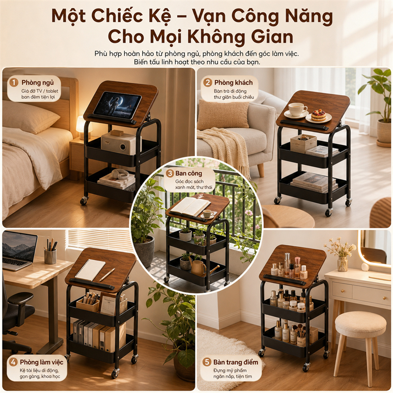 Xe Đẩy Spa 3 Tầng [Khung thép cacbon + giỏ] Kệ đựng đồ đa năng phòng ngủ Kệ Để Đồ Có bánh xe