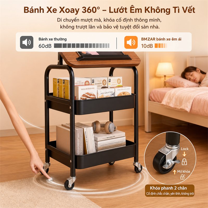Xe Đẩy Spa 3 Tầng [Khung thép cacbon + giỏ] Kệ đựng đồ đa năng phòng ngủ Kệ Để Đồ Có bánh xe