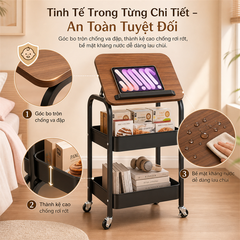 Xe Đẩy Spa 3 Tầng [Khung thép cacbon + giỏ] Kệ đựng đồ đa năng phòng ngủ Kệ Để Đồ Có bánh xe