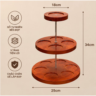 Tháp Gỗ 3 Tầng Gỗ Tự Nhiên Trưng Bày Bia, Nước Ngọt – Kệ Đồ Cúng Bàn Thờ Tiện Lợi Ngày Rằm, Lễ Tết