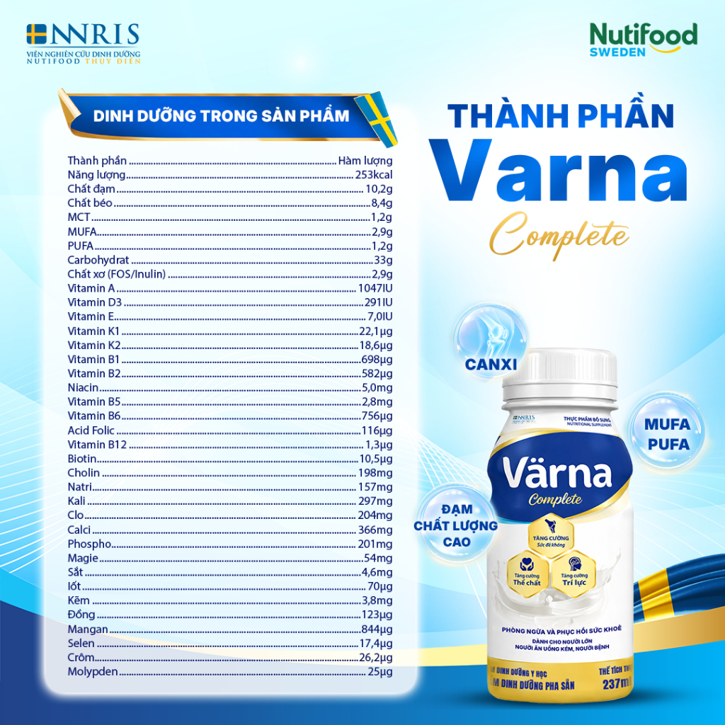 Sữa Bột Pha Sẵn Varna Complete (Thùng 24 Chai 237ml) - Hỗ Trợ Cải Thiện Xương Khớp - Phục Hồi Nhanh