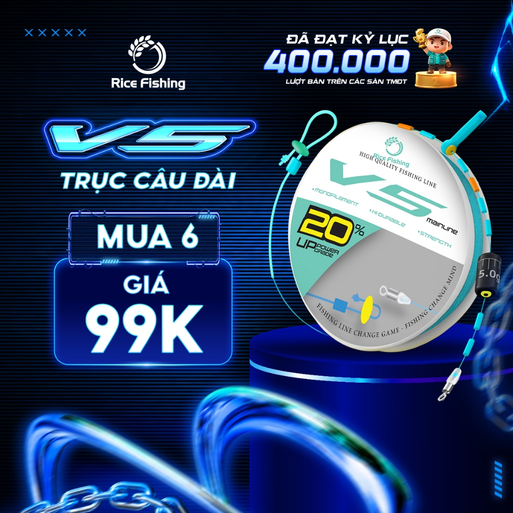 Dây trục câu đài V5 RICE FISHING nâng cấp tăng sức tải 20% chất liệu nylon lụa Nhật siêu mềm DC-30