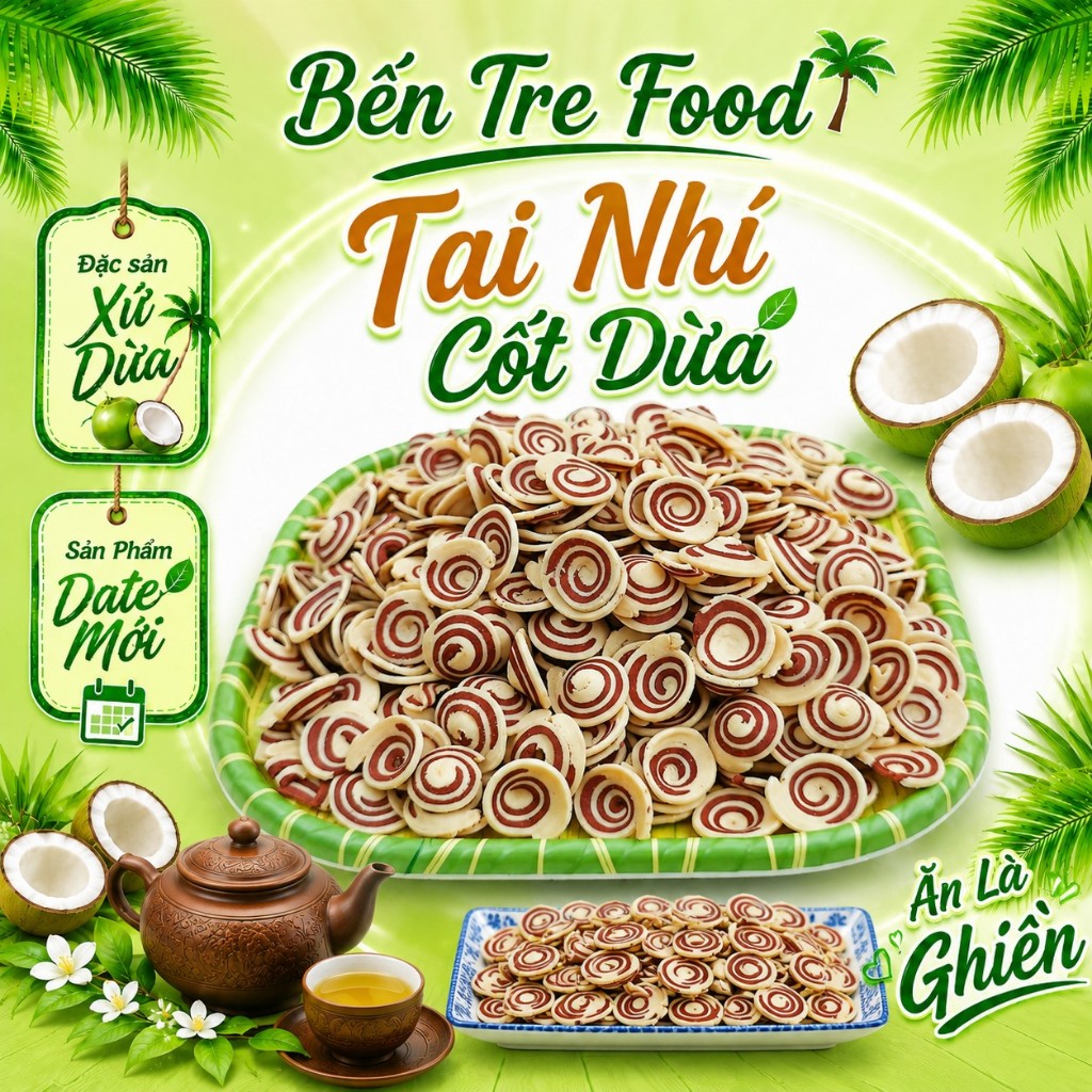 {95K/ KG} Bánh tai chuột truyền thống cốt dừa Bến Tre  giòn rụm béo cốt dừa đồ ăn vặt