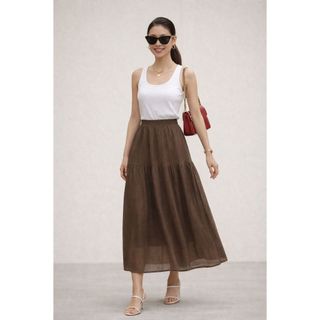 SWANLAKE | Chân Váy Nữ Maxi Dài Dáng Xòe Tầng Lưng Thun Chất Tơ Xốp Hàn Công Sở Dạo Phố V12471