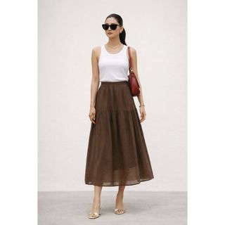 SWANLAKE | Chân Váy Nữ Maxi Dài Dáng Xòe Tầng Lưng Thun Chất Tơ Xốp Hàn Công Sở Dạo Phố V12471