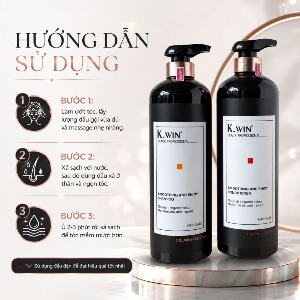 Bộ Dầu Gội Xả K.WIN Black Professional 650ml/1000ml Cho Tóc Khô Xơ, Hư Tổn, Dưỡng Mềm Mượt Bóng Khỏe