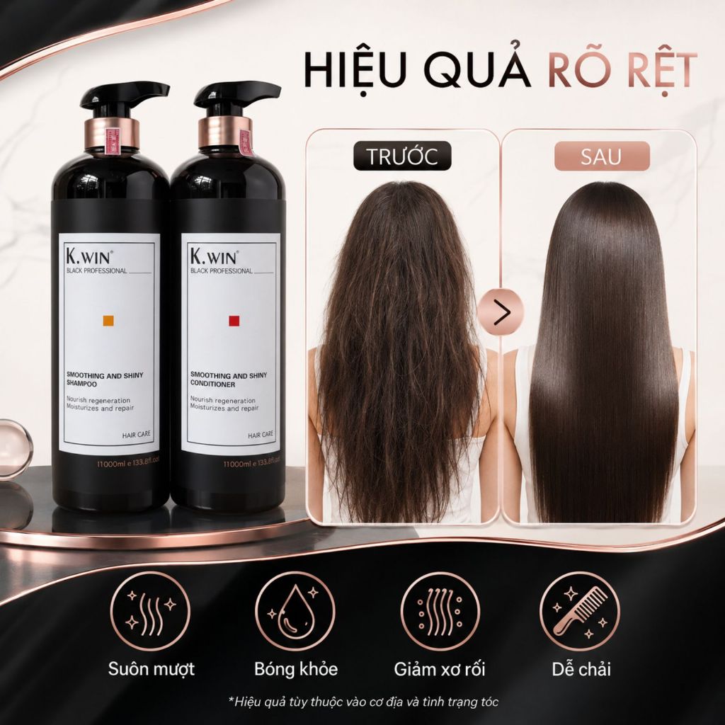 Bộ Dầu Gội Xả K.WIN Black Professional 650ml/1000ml Cho Tóc Khô Xơ, Hư Tổn, Dưỡng Mềm Mượt Bóng Khỏe