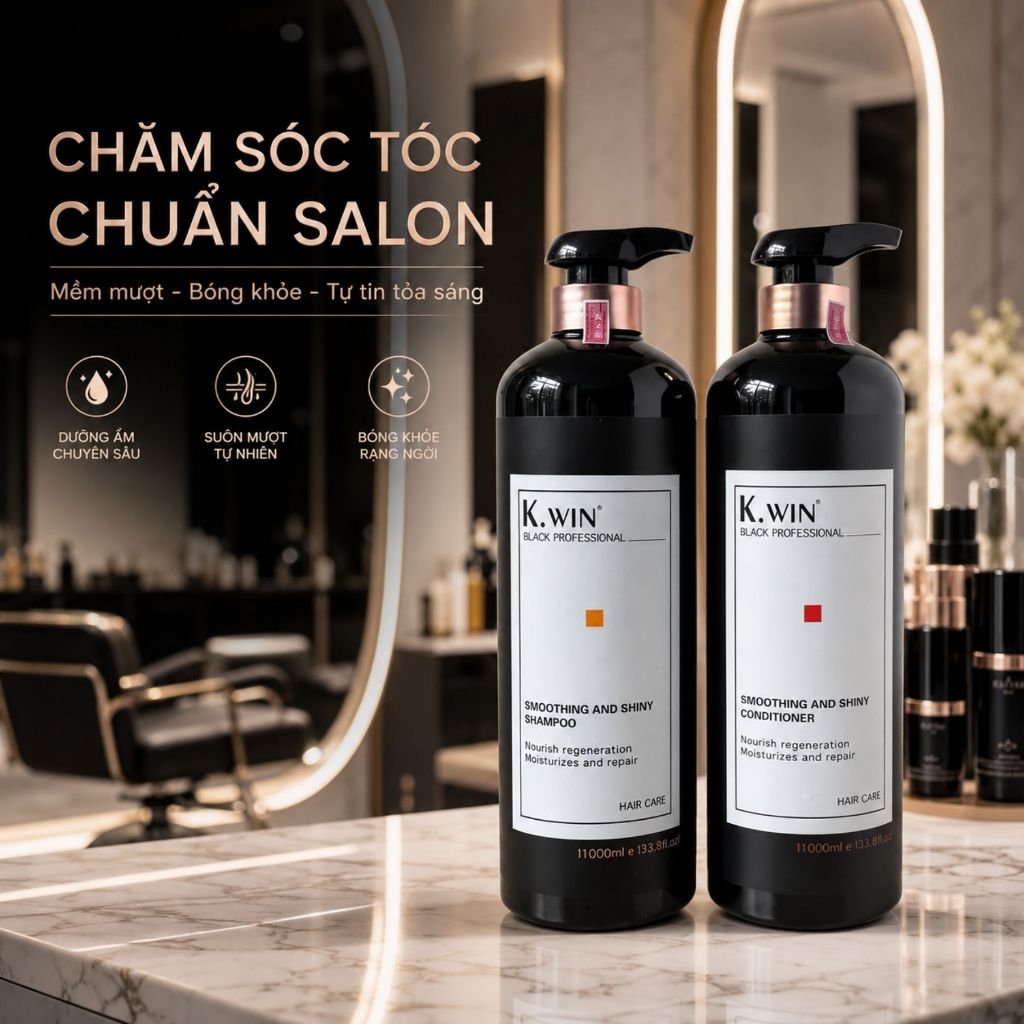 Bộ Dầu Gội Xả K.WIN Black Professional 650ml/1000ml Cho Tóc Khô Xơ, Hư Tổn, Dưỡng Mềm Mượt Bóng Khỏe