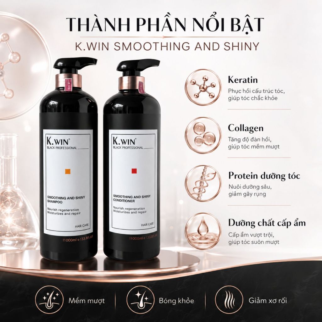 Bộ Dầu Gội Xả K.WIN Black Professional 650ml/1000ml Cho Tóc Khô Xơ, Hư Tổn, Dưỡng Mềm Mượt Bóng Khỏe