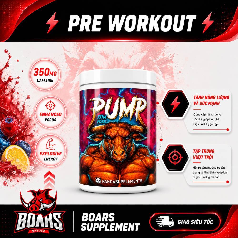 Panda Pump Stim Free Preworkout (354grams/40servings) - Hỗ Trợ Tăng Cường Tập Luyện