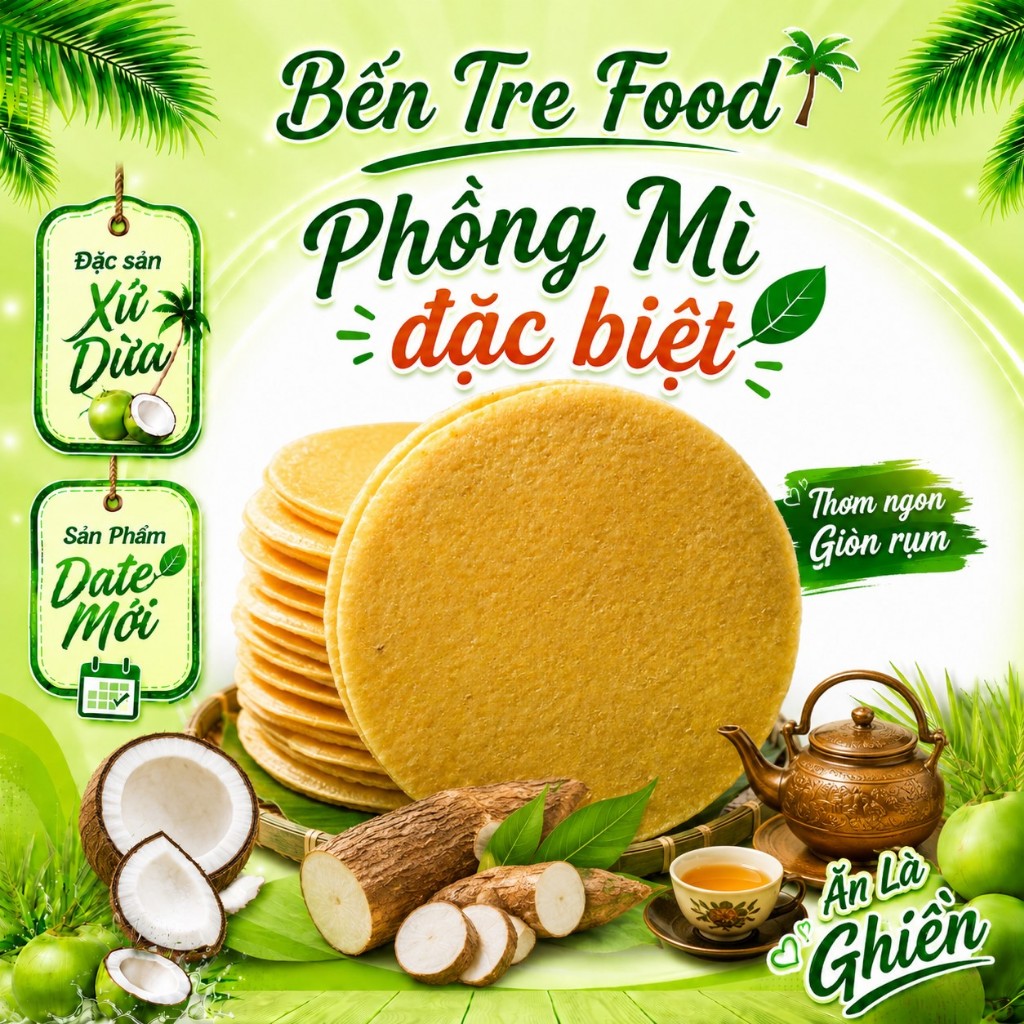 ( BÁNH PHỒNG SƠN ĐỐC) BÁNH PHỒNG MÌ VÀNG (10 BÁNH CHƯA NƯỚNG) - ĐẶC SẢN BẾN TRE SHOP