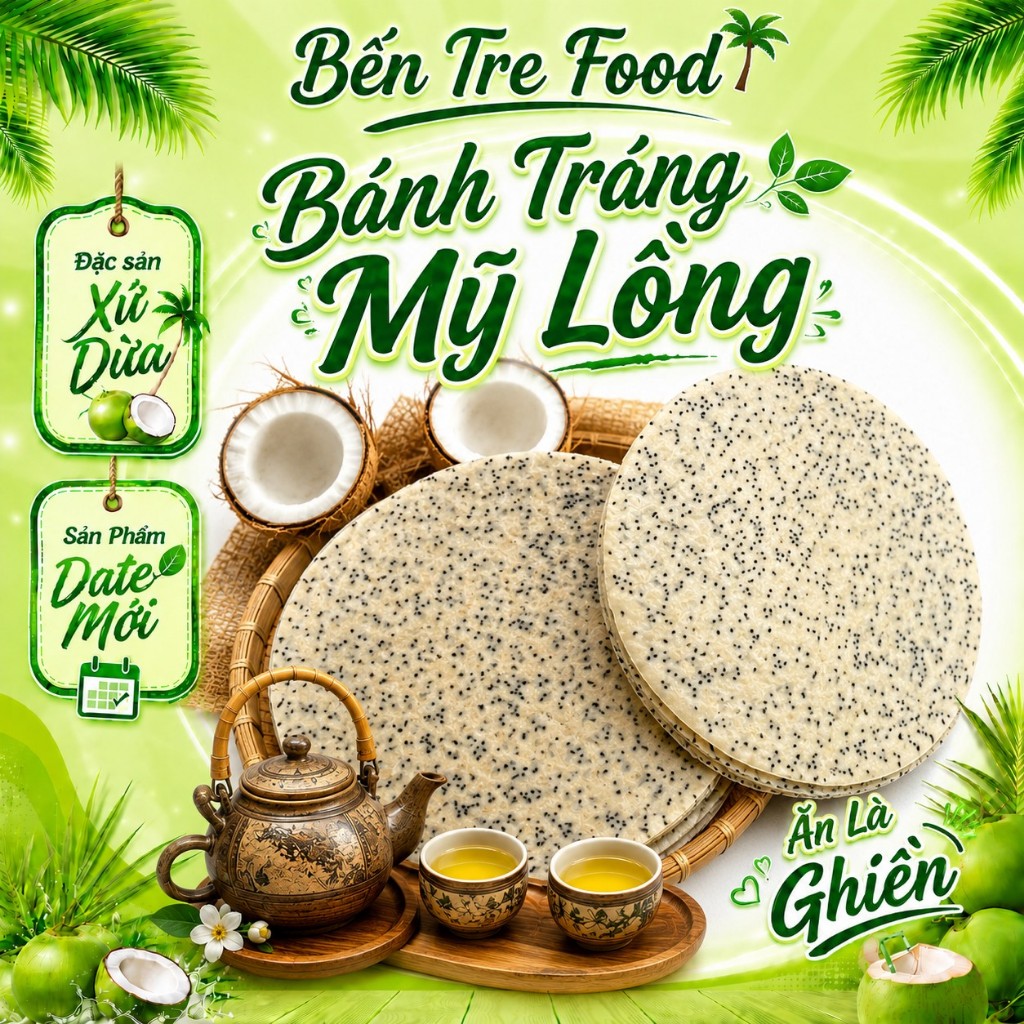 ( BÁNH TRÁNG MỸ LỒNG) BÁNH TRÁNG DỪA MÈ ĐEN LOẠI ĐẶT BIỆT ( TÚI 10 BÁNH CHƯA NƯỚNG)- ĐẶC SẢN BẾN TRE SHOP