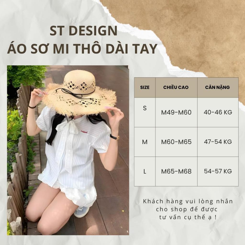 Áo sơ mi kẻ cộc tay hottrend nơ ren thêu chữ Andeardi - ST Design - k72