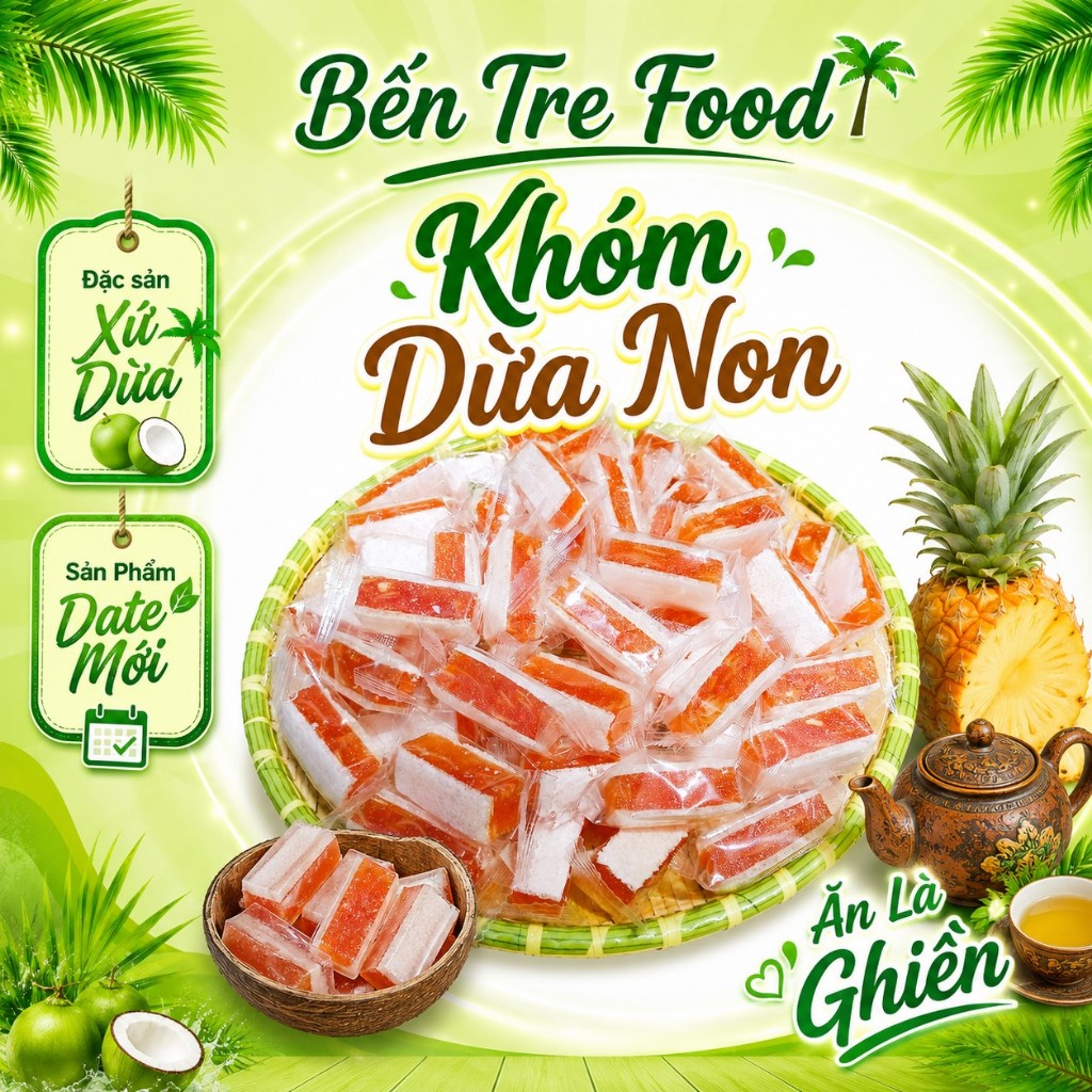 Kẹo khóm dừa non mềm dẻo ít đường vị chua ngọt đóng túi zip