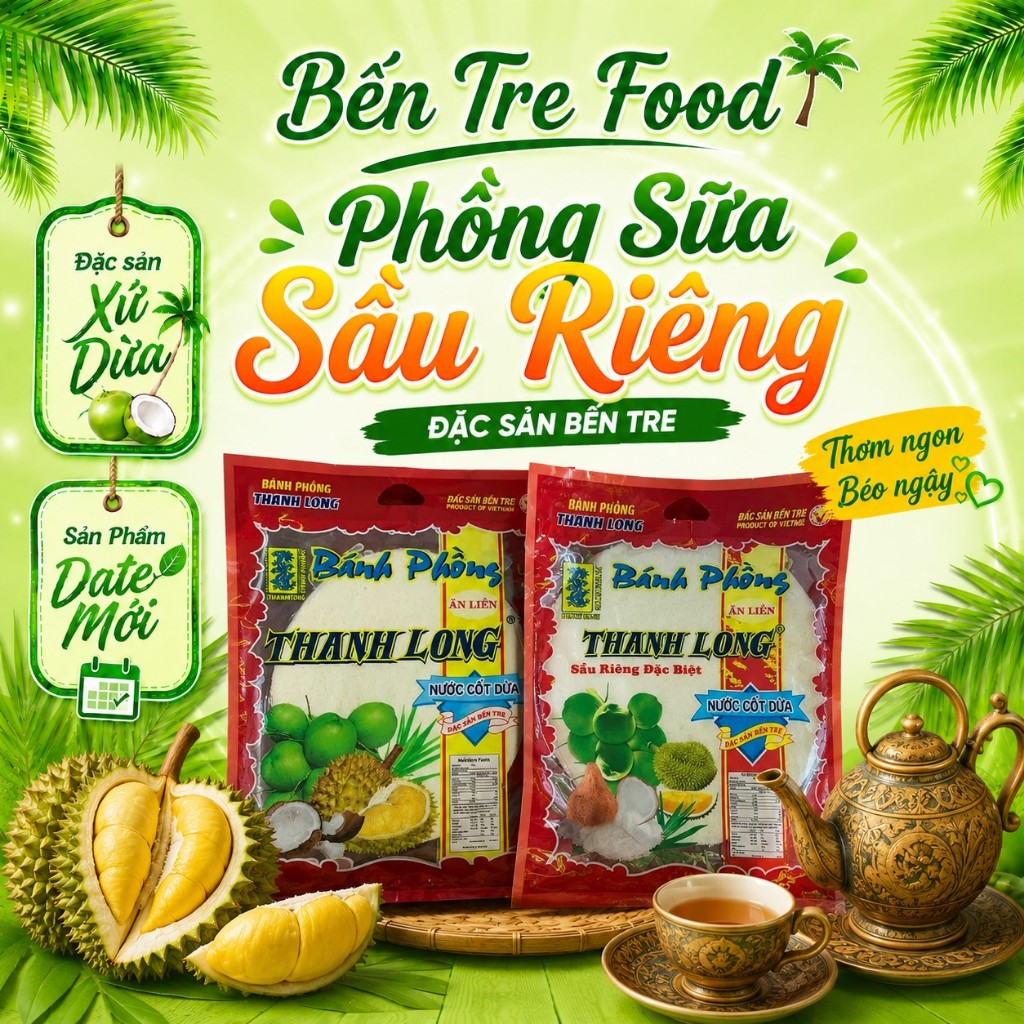 Bánh phồng sữa sầu riêng cốt dừa Thanh Long loại đặc biệt ( túi 10 Bánh)