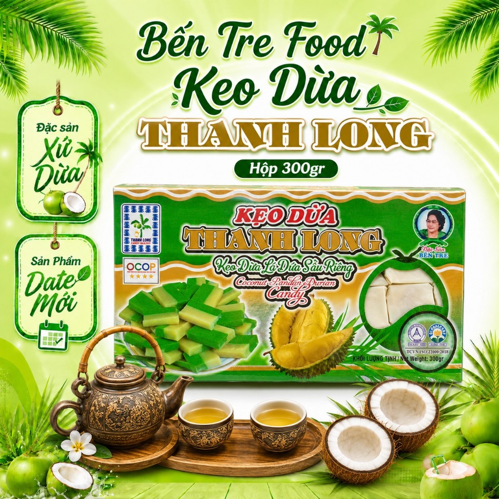 Kẹo dừa đậu phộng sầu riêng Thanh Long hộp 300gr loại đặc biệt- Đặc Sản Bến Tre Shop