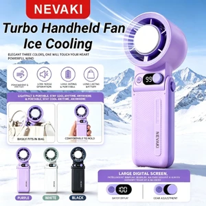 Quạt cầm tay mini turbo sò lạnh gấp gọn NEVAKI pin 3600mAh với 199 cấp độ gió siêu manh, tặng dây đeo A228
