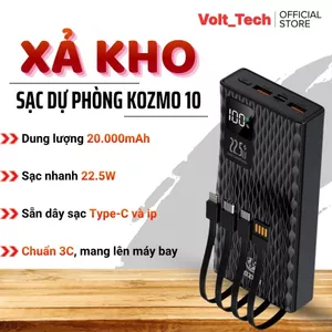 Sạc Dự Phòng 20000mAh KOZMO KM10 Chính Hãng Tích Hợp 4 Dây Cáp Sạc Ổn Định 22.5W Không Nóng Máy