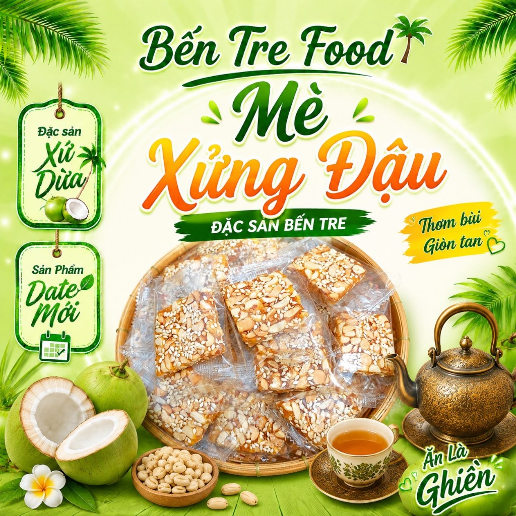 Kẹo mè xửng mềm dẻo giòn béo đậu thơm mè Bến Tre