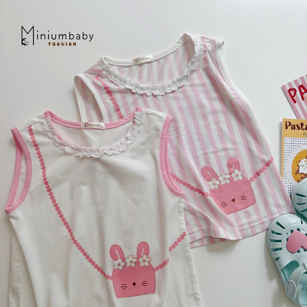 Set bộ cộc tay bé gái Miniumbaby cổ viền hình túi chéo mix quần legging cộc, chất cotton mềm SB2775