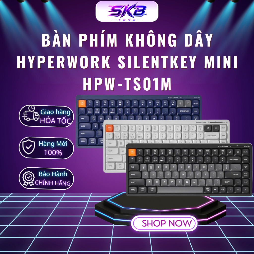 Bàn phím không dây HyperWork SilentKey Mini HPW-TS01M - Bảo Hành Chính Hãng 12 Tháng