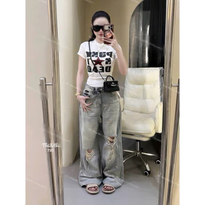Quần jeans suông rách cn