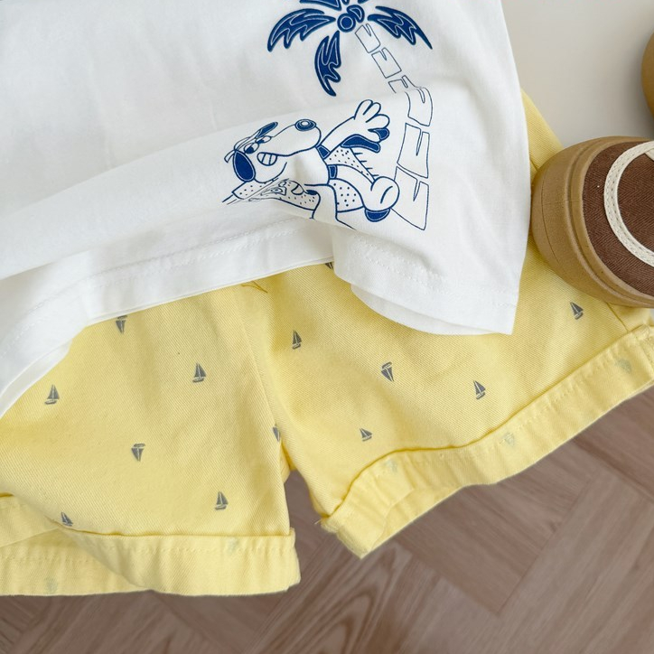 Set bộ polo cộc tay bé trai Miniumbaby hình cây dừa cute, chất vải áo cotton mềm mại, co giãn SB2796
