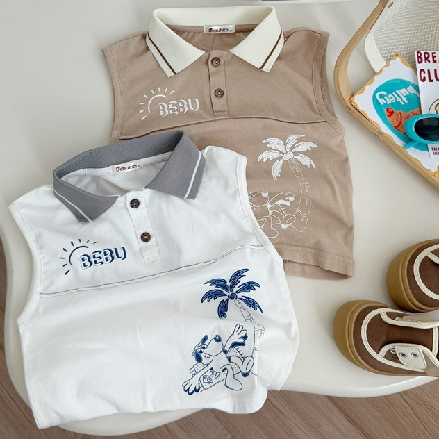 Set bộ polo cộc tay bé trai Miniumbaby hình cây dừa cute, chất vải áo cotton mềm mại, co giãn SB2796