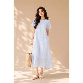 SWANLAKE | Váy Đầm Nữ Suông Trơn Basic Cổ Tròn Tay Ngắn Vải Tơ Mỹ Lót Cotton Có Túi D11530