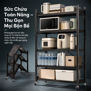 BMZAR Kệ Gấp Gọn kệ bếp để lò vi sóng kệ Để Đồ Đa Năng 3 / 4 / 5 tầng sơn tĩnh điện cao cấp (71/81/101cm)
