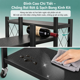 BMZAR Kệ Gấp Gọn kệ bếp để lò vi sóng kệ Để Đồ Đa Năng 3 / 4 / 5 tầng sơn tĩnh điện cao cấp (71/81/101cm)