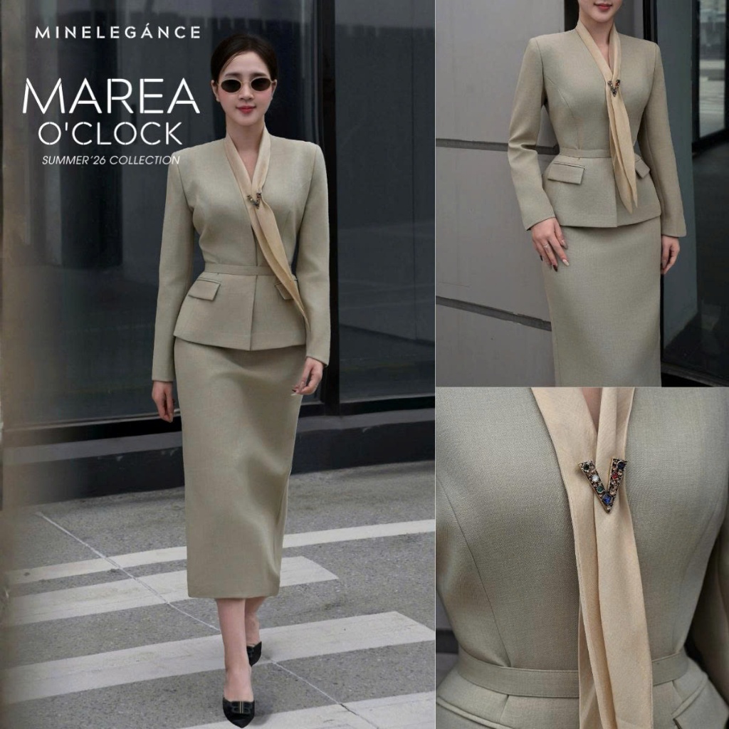 MINELEGÁNCE | SET VEST DÀI TAY & CHÂN VÁY CHỮ A CÁCH ĐIỆU, SANG TRỌNG - MIN254
