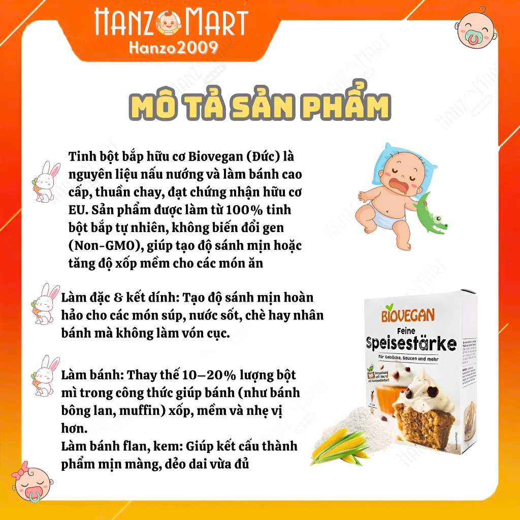 Tinh Bột Bắp Hữu Cơ Biovegan Đức, Làm Bánh, Xúc Xích, Tạo Độ Sệt - mềm món ăn - hanzo2009